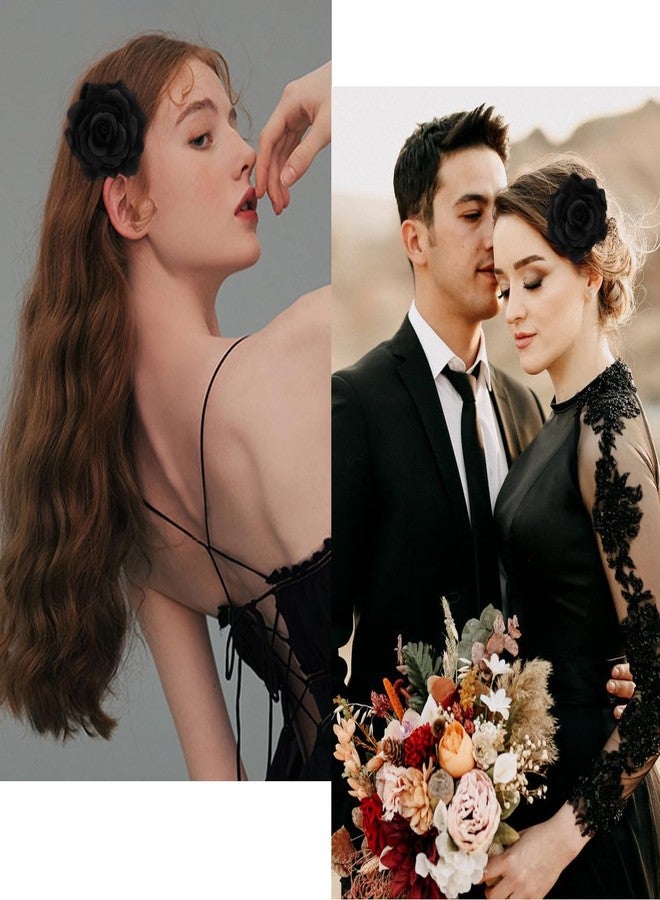 Atoden Black Rose Hair Clip - Flower Rose Clips & Floral Hair Pins for Women & Girls - Mexican Decorative Headpieces for Halloween & Cosplay - Image 2